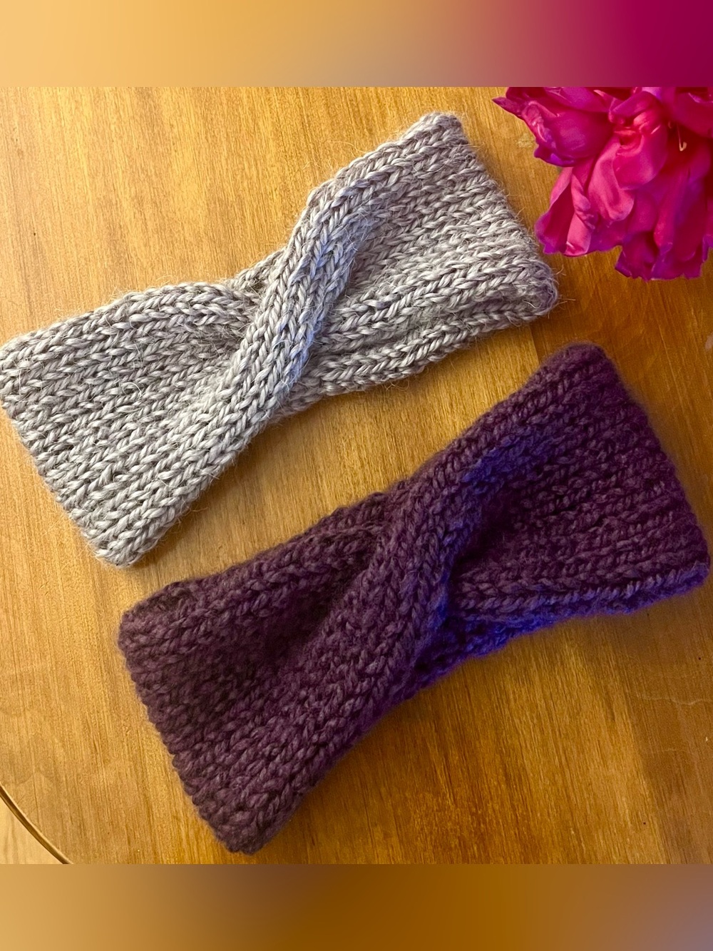 Cozy Knit Twist Headbands - Purple duo